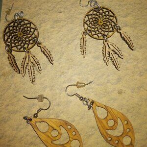 Dreamcatcher Earrings and Wood Design Earrings new never worn